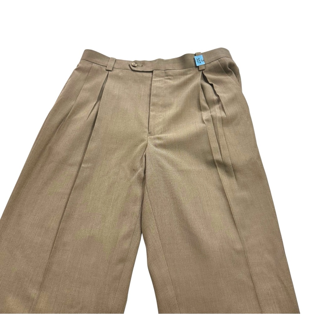 Sean John Men Light Brown Crosshatch Pleated Suit Dress Pant Sz 34x32 Cuffed Hem